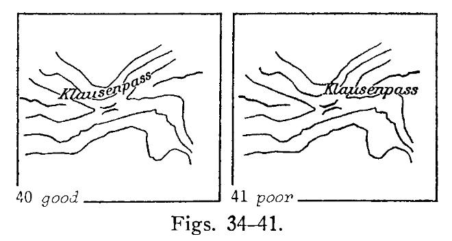 Imhof paper, figures 40,41 showing label placement on a mountain pass