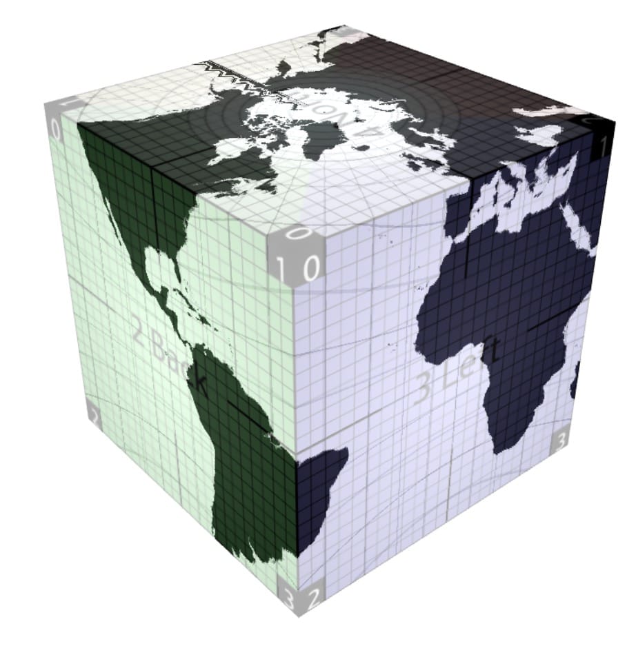 Diagram showing the Earth mapped onto a cube